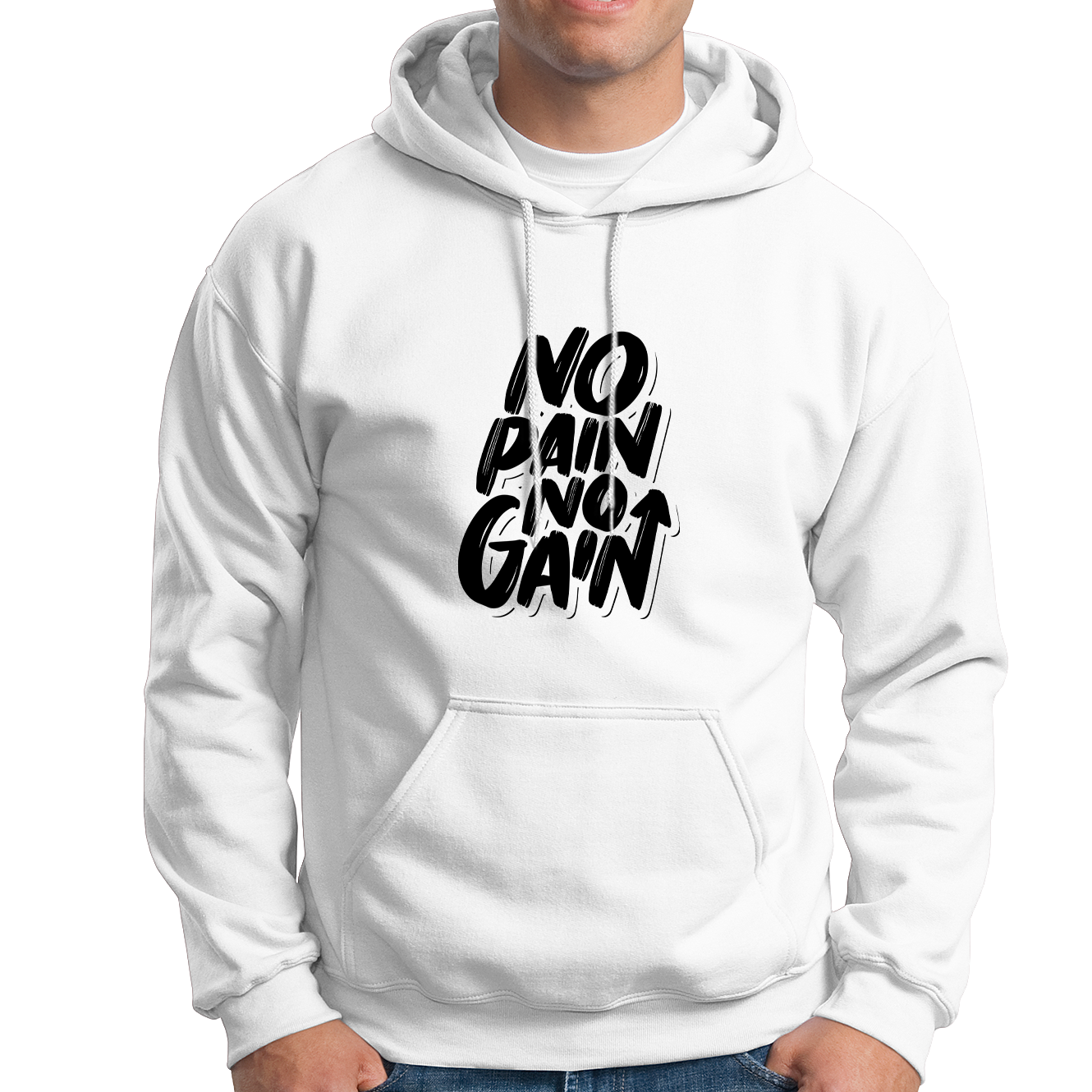 10000009 - هودي No Pain No Gain أبيض